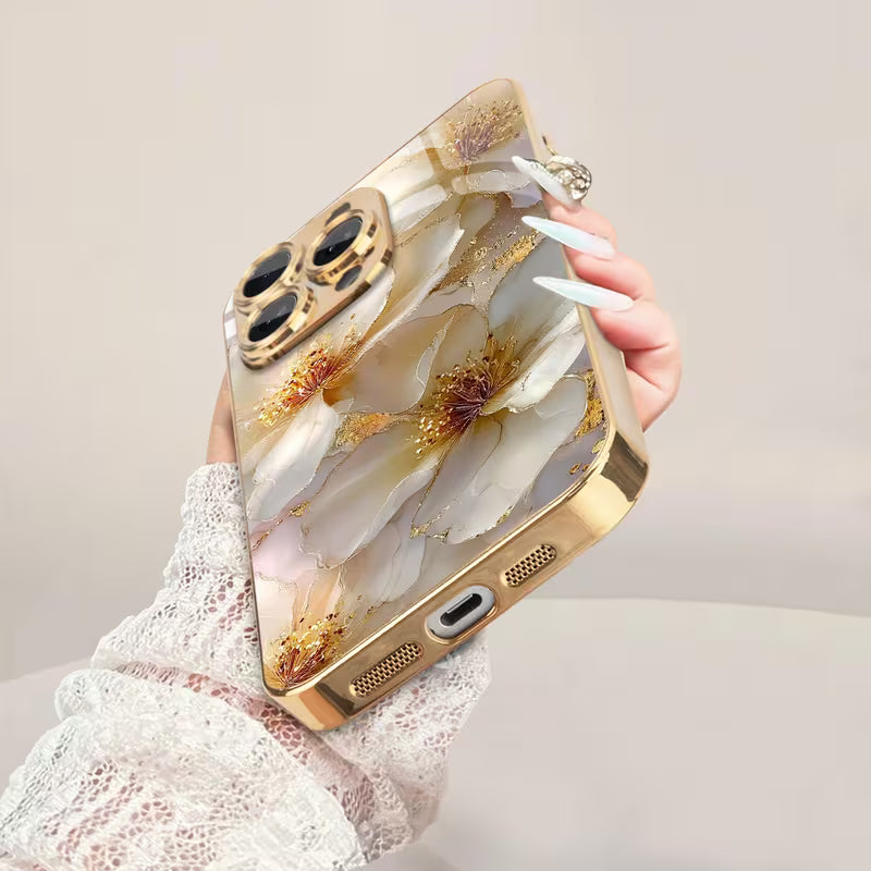 Metallic Flower Pattern Glass Case