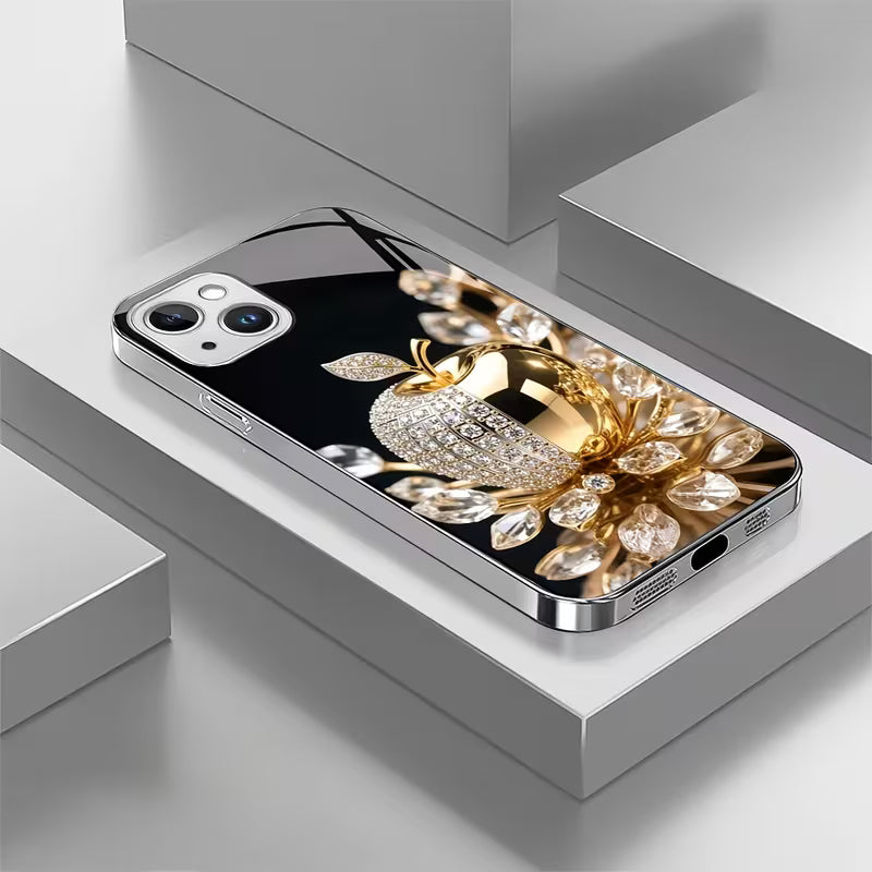 Elegant Golden Crystal Pattern Glass Case