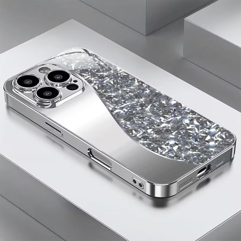 Silver Curved Gemstone Pattern Glass Case