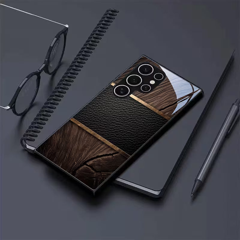 Golden Luxury Pattern Tempered Glass Case
