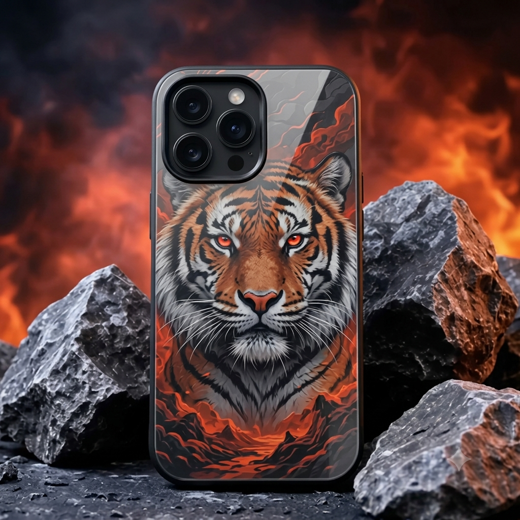 Inferno Tiger Glass-Finish iPhone Case
