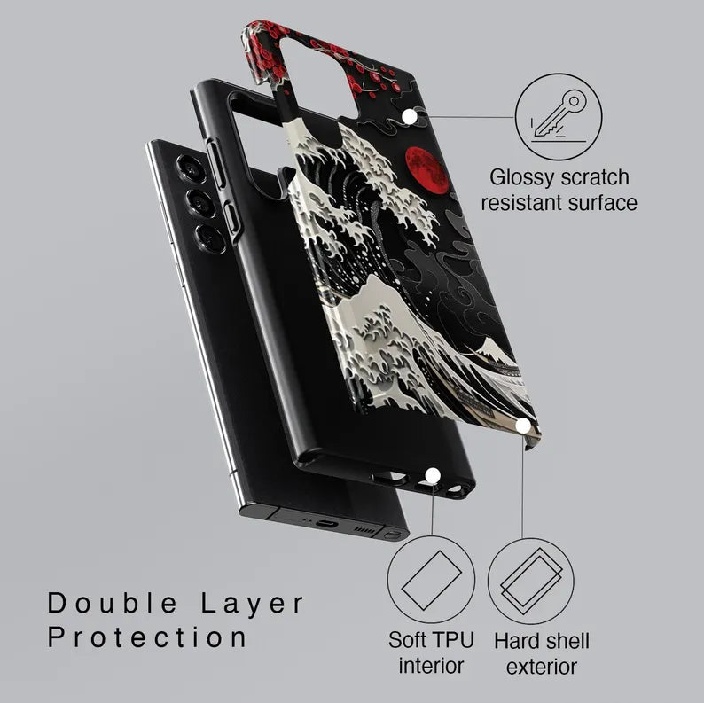 Black Kanagawa Wave Case