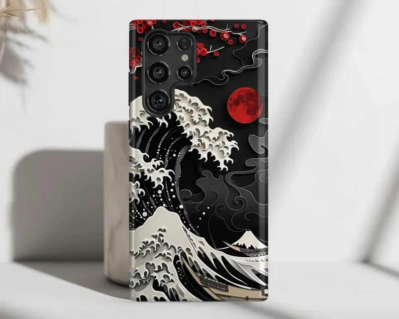Black Kanagawa Wave Case